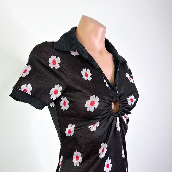 Luna Chix Daisy Floral V-Neck Collar Sleeve Mini Dress Black y2k 90s Small NWOT - Picture 2 of 11